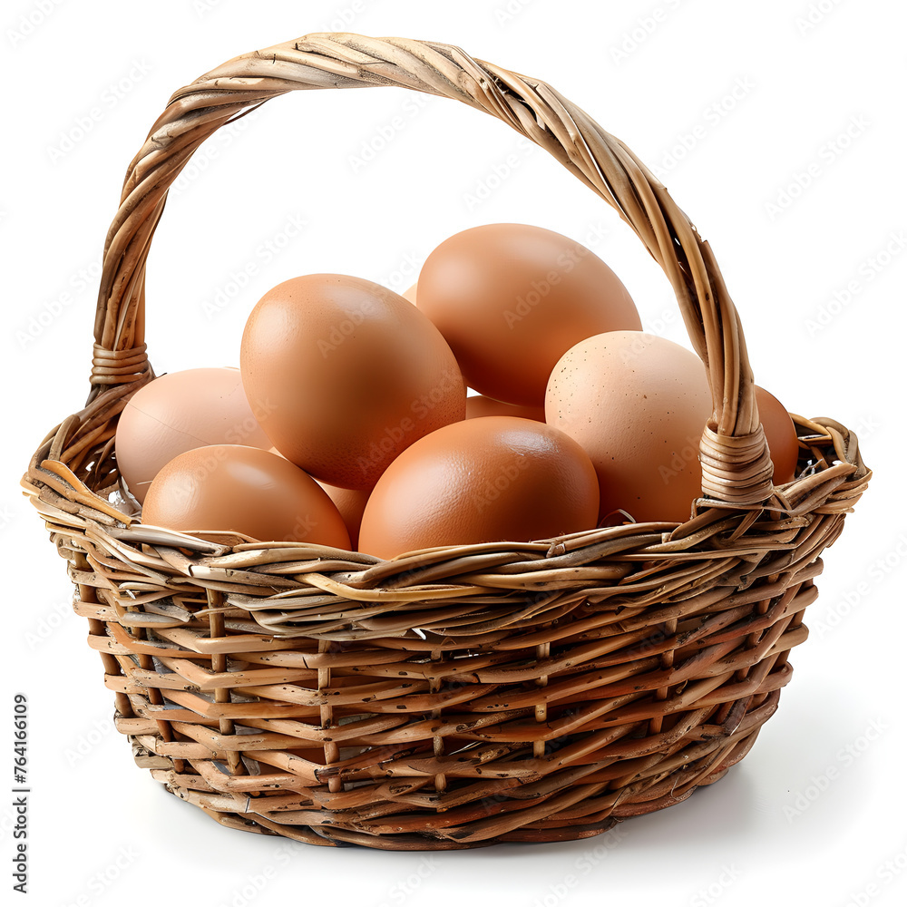 Eggs in basket isolated on white background, ideal for food and cooking-related content. Eggs in basket isolated on white background, ideal for food and cooking-related content.
