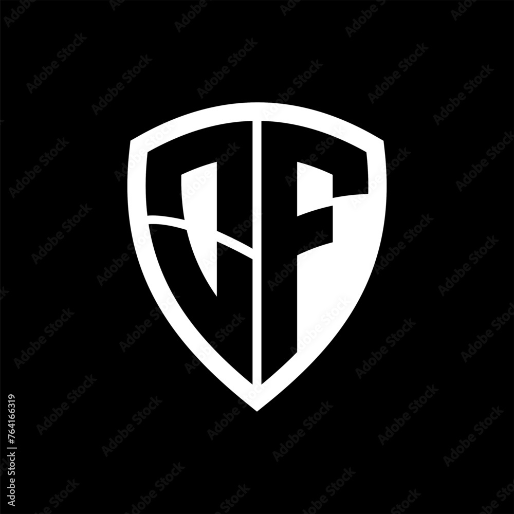 OF monogram logo with bold letters shield shape with black and white color design OF monogram logo with bold letters shield shape with black and white color design