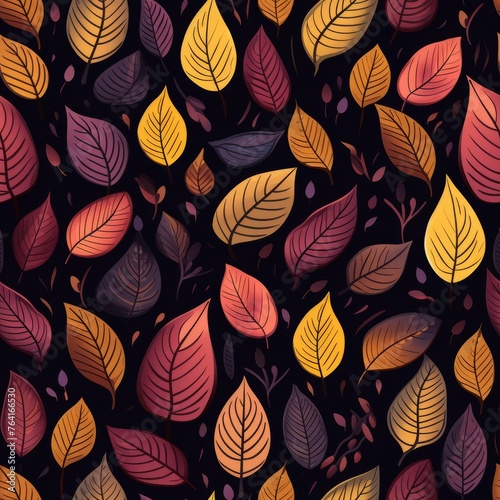 Seamless pattern of colorful fall leaves