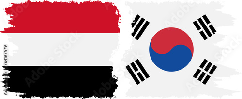 South Korea and Yemen grunge flags connection vector photo