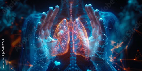 Futuristic Medical Technology Concept with Luminous Respiratory System