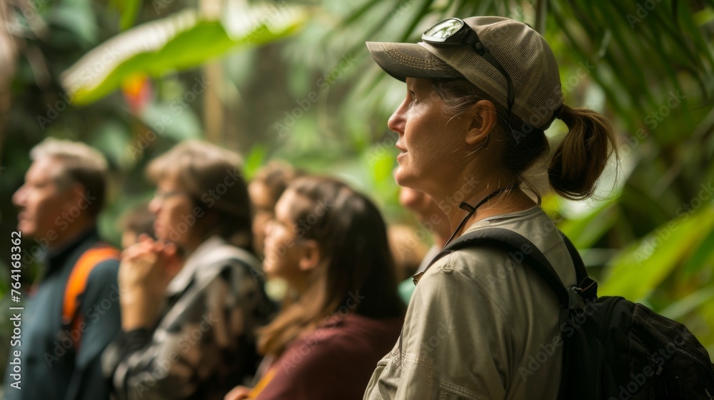 Group of Tourists on a Guided Jungle Adventure at Dusk