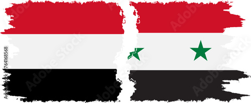Syria and Yemen grunge flags connection vector