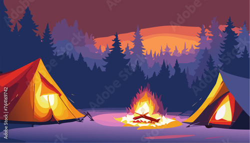 Camping and fire in the forest at night © Gnevkovska