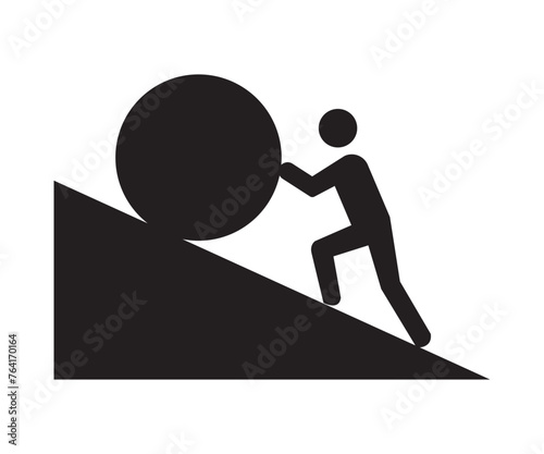 Foto man pushing big boulder uphill