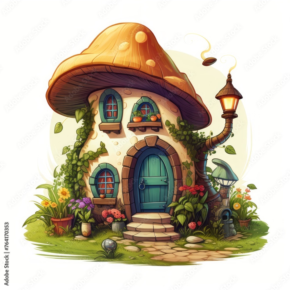 Obraz premium Generative AI A magical tiny house with a cobblestone pathway and a cozy hearth inside.
