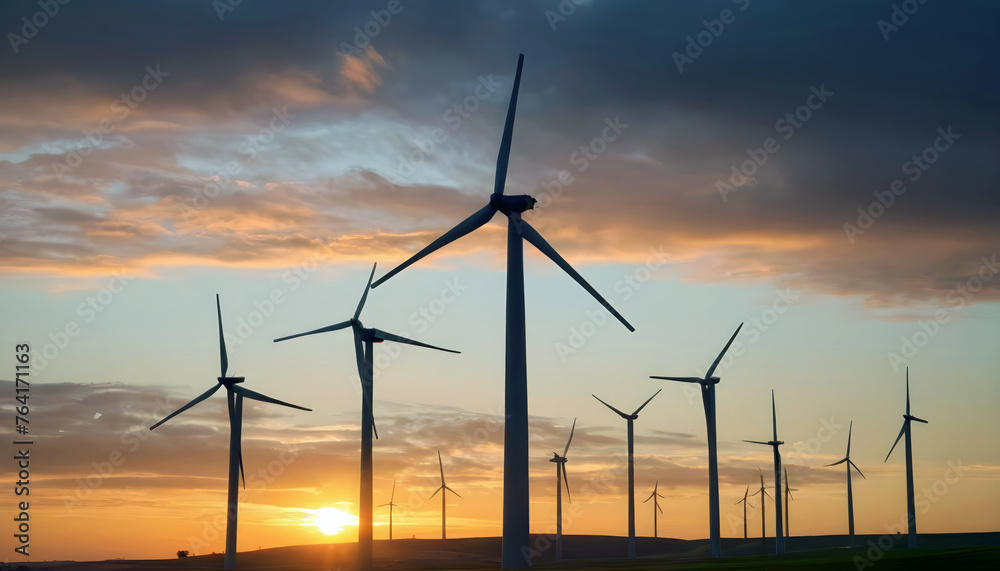Obraz premium wind turbines in the sunset