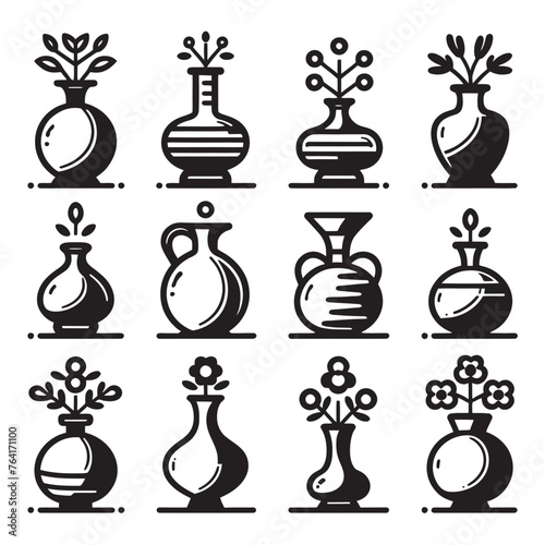 a set of icons of vases of different shapes. vector illustration. icons of various vases.