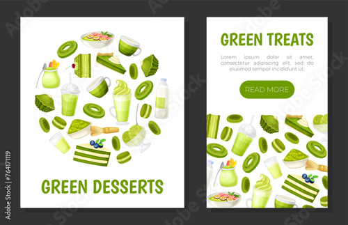 Green Dessert Banner Design with Sweet Pastry and Confection Vector Template