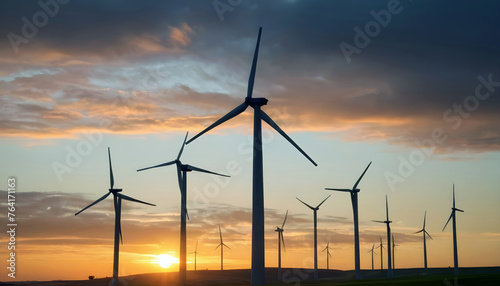 wind turbines in the sunset