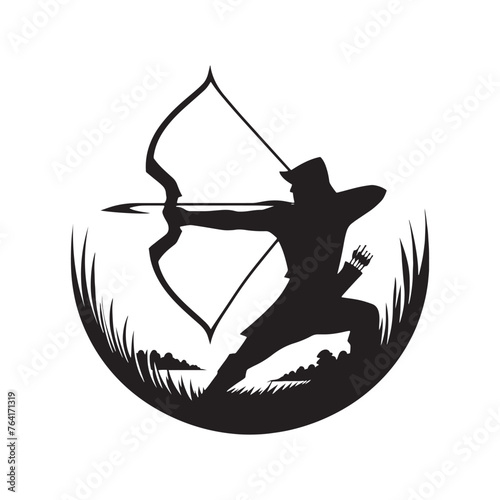 Enigmatic Longbow Silhouette Ensemble - Unveiling the Mystique of Historical Weaponry with Longbow Illustration - Minimallest Longbow Vector
