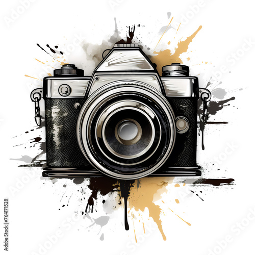 Cartoon retro photo camera on a white background.