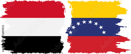 Venezuela and Yemen grunge flags connection vector