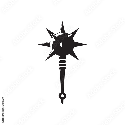 Vibrant Mace Illustration Extravaganza - Capturing the Essence of Martial History with Mace Silhouette - Modern Mace Vector Art
