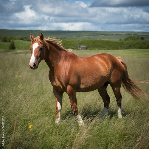 Chestnut horse in field