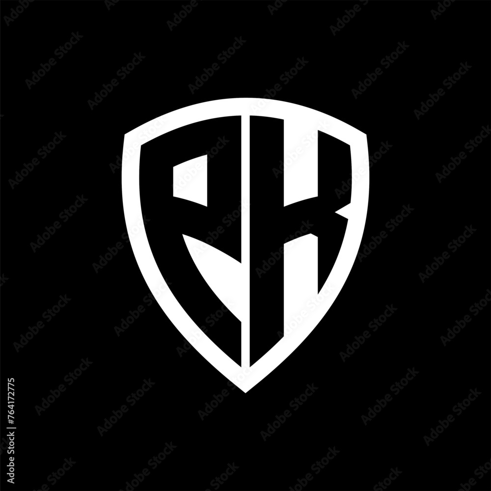PK monogram logo with bold letters shield shape with black and white color design PK monogram logo with bold letters shield shape with black and white color design