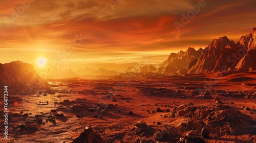 planet mars in a desert sunset in high resolution and quality