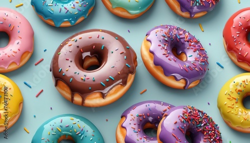 Colorful tasty glazed donut with sprinkles