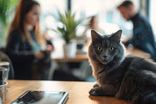 A pet cat in a business environment