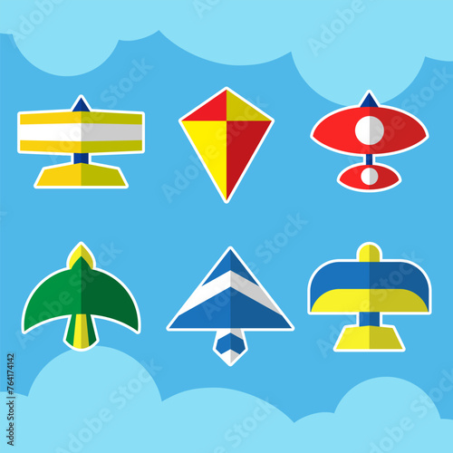 Colourful Makar Sankranti kites set on isolated background. Editable vector file.