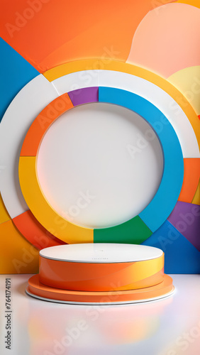 Abstract Rainbow Display Background, pride and LGBT display concept, product display platform, circle room pedestal, rainbow scene, abstract geometric, ad, podium platform, product presentation space