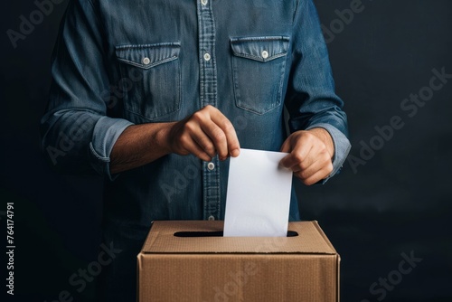 Voter putting ballot Into voting box © Igor