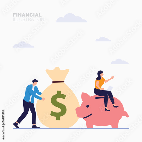 Couple family budget manage finance for save money concept illustration