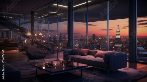 Generative AI Exclusive penthouse suite with a private elevator and rooftop access.