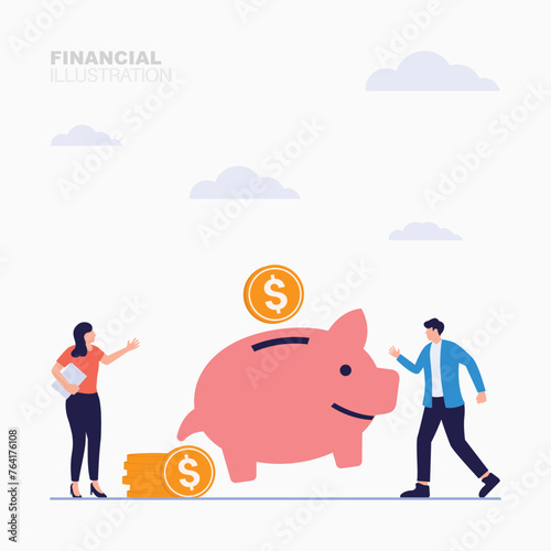 People save money and investing concept illustration