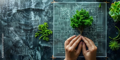 Designing ecofriendly blueprint with innovative features to prioritize environmental conservation. Concept Eco-friendly Architecture, Green Building Design, Sustainable Features