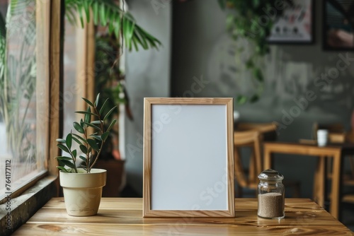 Tabletop mockup menu with a wooden frame for writing or merchandise
