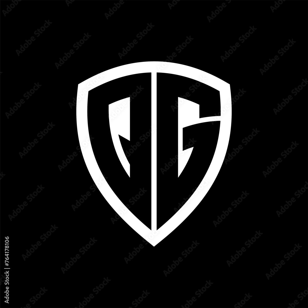 QG monogram logo with bold letters shield shape with black and white color design QG monogram logo with bold letters shield shape with black and white color design