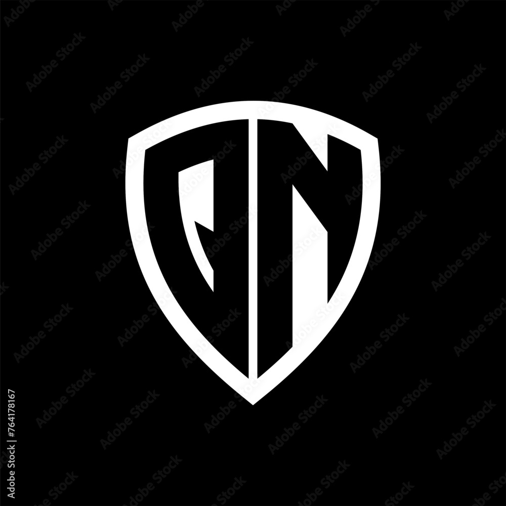 QN monogram logo with bold letters shield shape with black and white color design QN monogram logo with bold letters shield shape with black and white color design