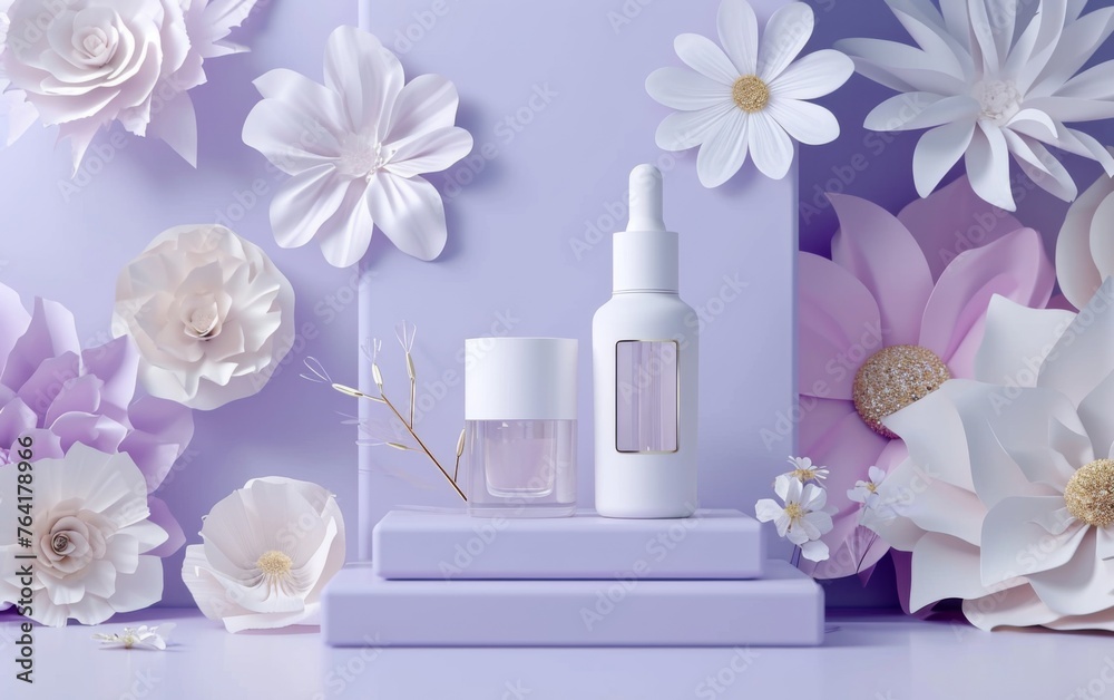 Bottles with Droppers and Floral Mockup, AI Generated Bottles with Droppers and Floral Mockup, AI Generated
