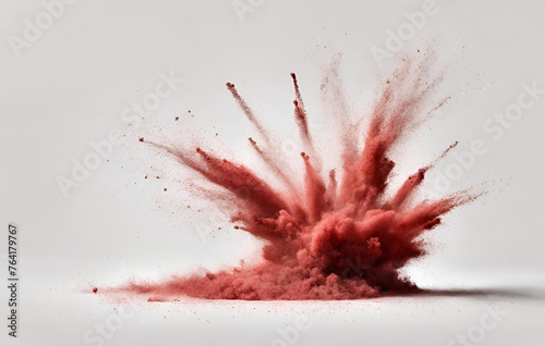 Abstract red dust explosion on white background 