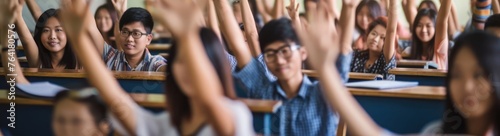 Classroom Full of Asian Students Raising Hands Generative AI