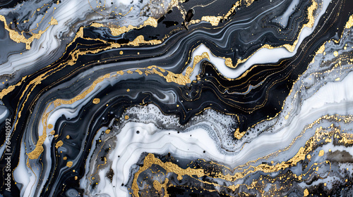 Elegant Veined Monochrome: Luxurious Marble with Golden Touch