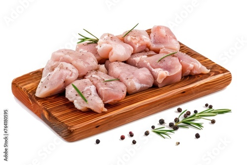 raw Chicken meat lies on a wooden board Isolated on white background