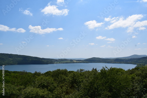 Laacher See, caldera lake in the Eifel in spring