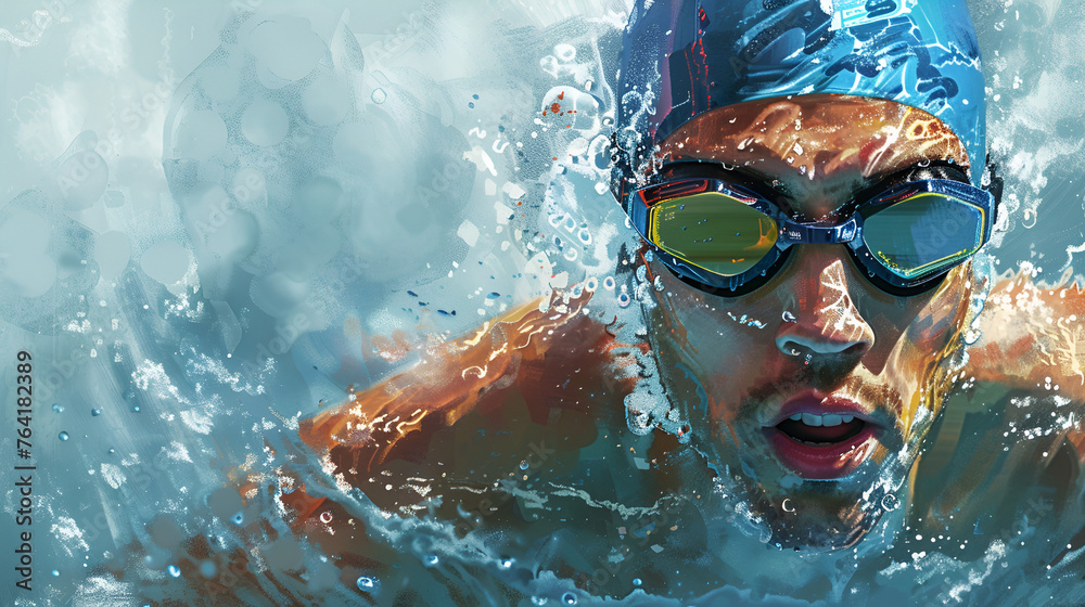 Ready Olympic Swimmer at the Start Point, Awaiting Signal, Competitive Sports, Generative AI