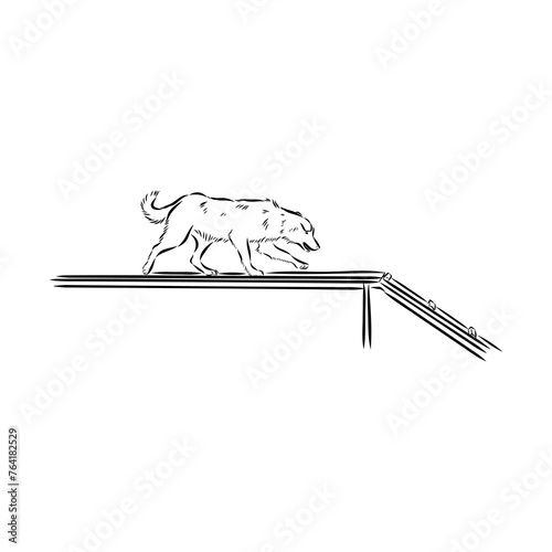Scenes of dog training with cartoon characters of man and his pet learning various commands