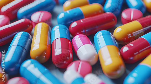 Colorful Medications Collection, Pills for Health Care Needs, Stock Image, Generative AI