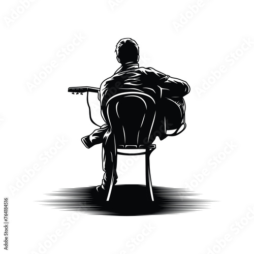 Young man playing guitar in chair illustration vector