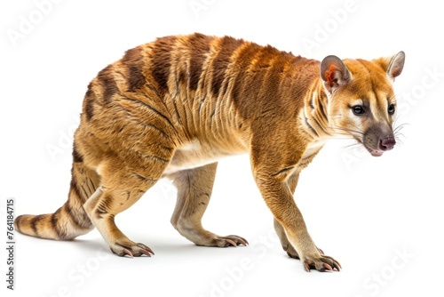 an extinct Tasmanian Tiger Thylacine Isolated on white background photo