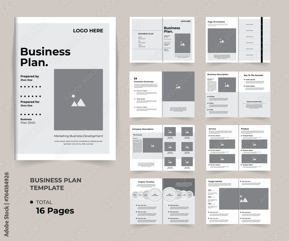 Corporate Business Plan template design with creative layout 16 pages design - obrazy, fototapety, plakaty 