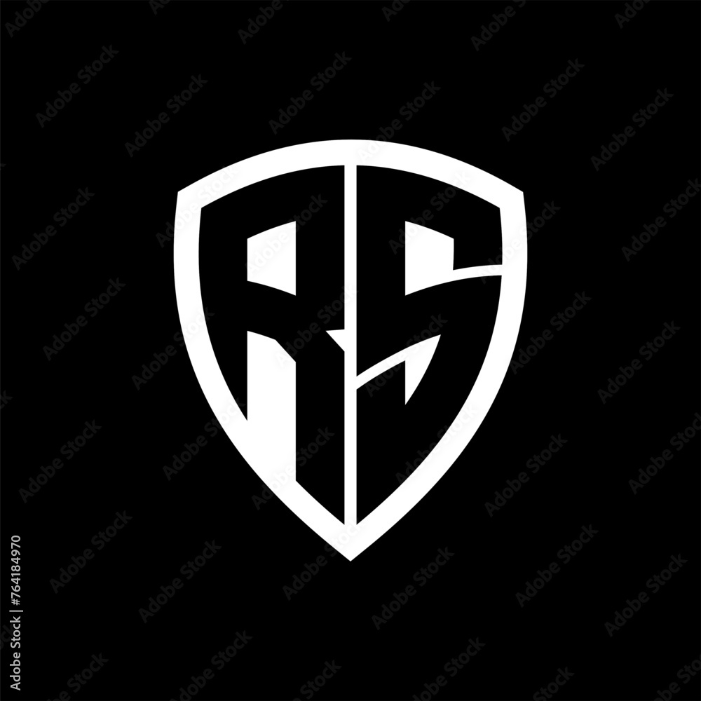 RS monogram logo with bold letters shield shape with black and white color design RS monogram logo with bold letters shield shape with black and white color design