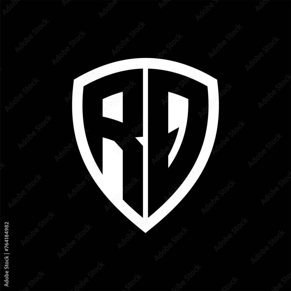 RQ monogram logo with bold letters shield shape with black and white color design