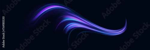 Abstract blue wave background. Wavy transparent curved lines in the form of the movement of sound waves in a set of different shapes of whirlpool, twist, spiral. Light arc in blue colors, in the form