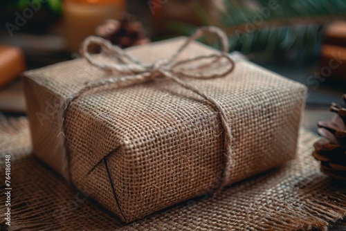 The textured  eco-friendly gift wrap tied with jute twine embodies simplicity and care for the environment