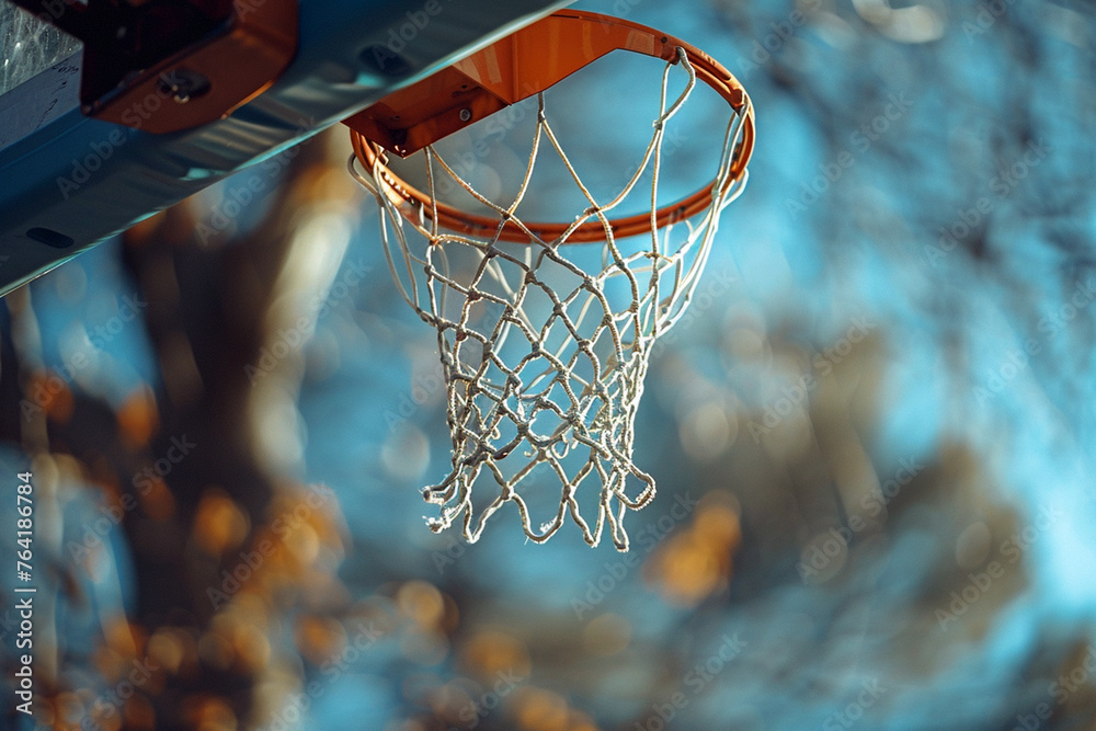 Close up of basketball hoop with blurry backgrounds. Generative AI